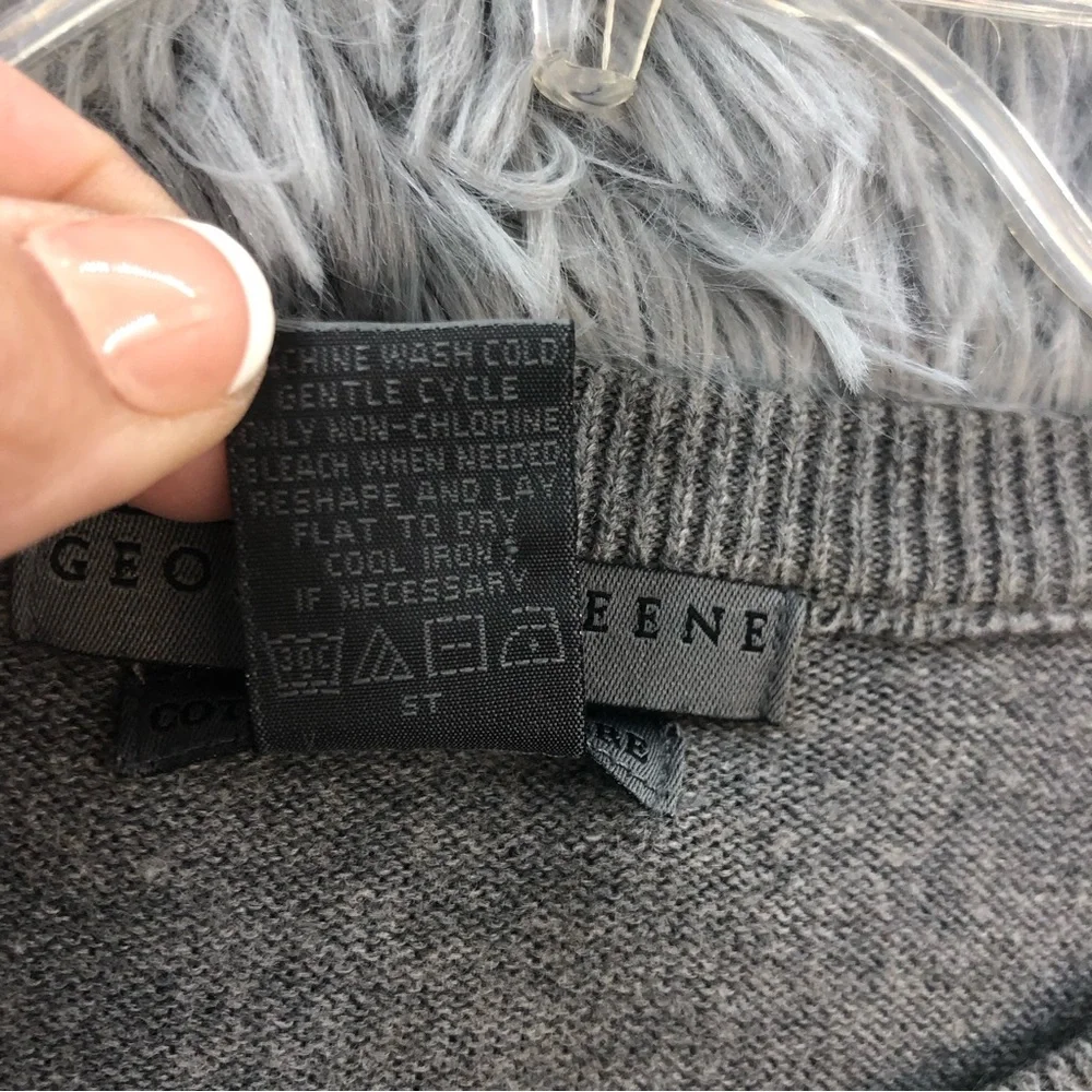 Geoffrey Beene Sweater XL Cashmere Cotton Gray Diamond Crew Neck Long Sleeve